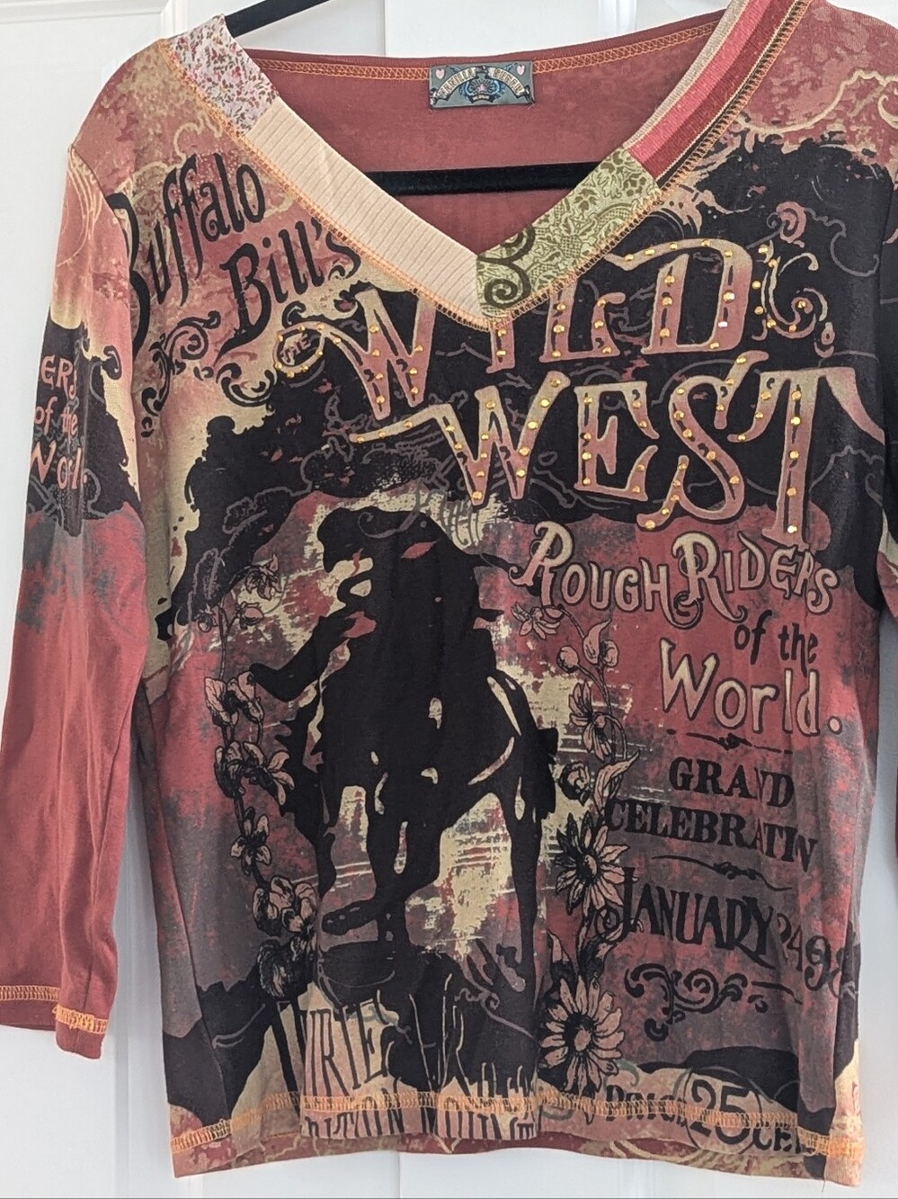 VTG Y2K Vanilla Sugar Wild West Rhinestone Graphic Top